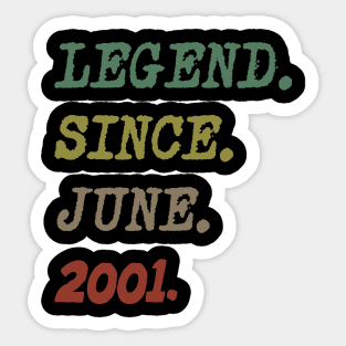 Legend Since JUNE 2001 18th Birthday Gift 18 Yrs Old T / Shirt Straight Outta 2001 18 Year Old 18th Birthday Gift T-Shirt Sticker